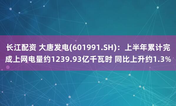 长江配资 大唐发电(601991.SH)：上半年累计完成上网电量约1239.93亿千瓦时 同比上升约1.3%