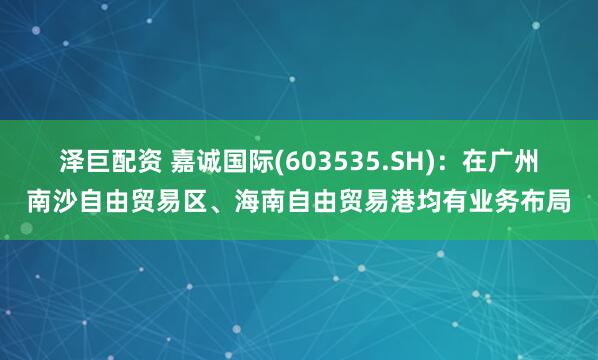 泽巨配资 嘉诚国际(603535.SH)：在广州南沙自由贸易区、海南自由贸易港均有业务布局